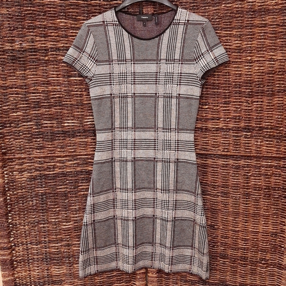 Theory Branteen Merino Wool Plaid Houndstooth Dark Academia Mini Dress Small - Picture 1 of 5